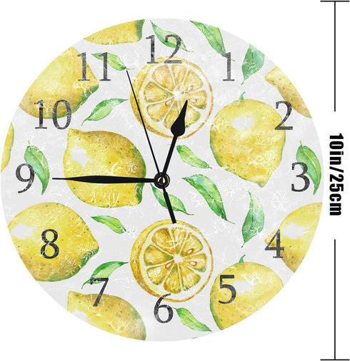 ATEDEANEI Silent Decorative Wall Clock Lemon Wooden 10 Inch Wall Decor Arabic Numerals for Bedroom Living Room Kitchen Bathroom
