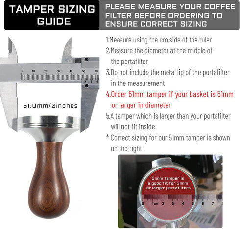 51mm Coffee Tamper Espresso Press with Tamper Mat 304 Stainless Steel Flat Base Wooden Handle for Coffee Grounds Barista Espresso Machines Accessory
