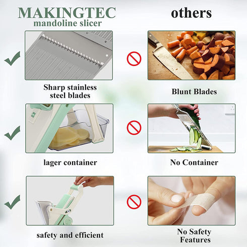 MAKINGTEC Mandoline Slicer Vegetable Slicer,Safe Chopper Vegetable Cutter for Kitchen with 5 Stainless Steel Blades, Mandolin Slicing Tool Potato Onion Cutter Kitchen Grater for Fruits and Vegetables