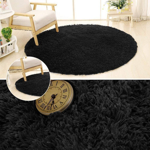 YOH Fluffy Soft Round Area Rugs for Kids Girls Room Princess Castle Plush Shaggy Carpet Cute Circle Furry Nursery Rug for Teen's Bedroom Living Room Home Decor Big Circular Floor Carpet 4'x4' Black