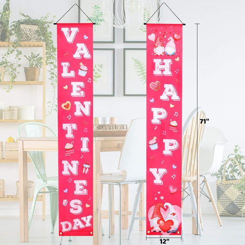 Boao 2 Pieces Valentine's Day Banners Valentine Door Porch Signs Hanging Heart Streamers Pink Valentine's Day Wall Decoration Party Supplies for Valentine's Day Indoor Outdoor Use