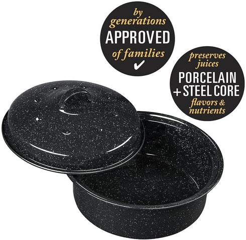 Granite Ware 3 lb. Capacity Covered Round Roaster, Speckled Black Enamel on Steel
