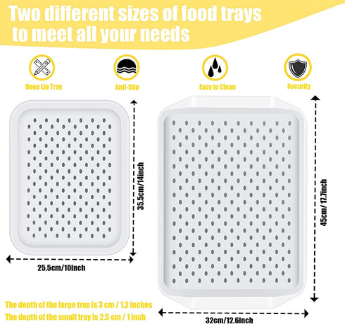 2Pcs Rectangle Anti-Slip Food Serving Tray with Handles, Non Skid Multipurpose Tray for Breakfast Food Drink Trays (17.7 and 14 Inch)