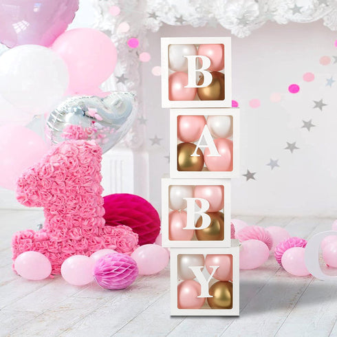 Baby Shower Balloon Box with 24 Balloons, 'BABY' Letters--DIY Clear Baby Blocks for Party Supplies Gender Reveal Birthday Party Decorations for Baby Shower, Photoshoot Props