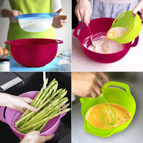 16-Pieces Plastic Mixing Bowls Set,WKTFOBM Nesting Plastic Mixing Bowl Set with Handles for Saving Space Storage,Colorful Serving Bowls and Measuring Cups Set for Kitchen Cooking & Baking