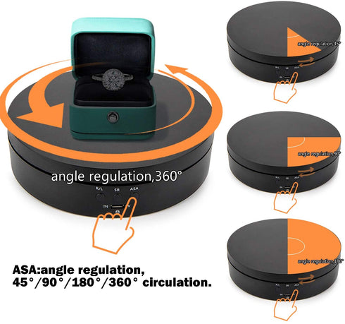 Leadleds 360 Degree Turntable Display Stand, 3 Speeds Electric Rotating Display Stand for Photography Video Shooting Props Jewelry (Black)