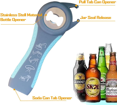 Inaouril Jar Opener Gripper, 5 in 1 Multi Functional Can Opener Bottle Opener Kitchen helper Kit with Silicone Handle Easy to Use for Children, Elderly Weak Hands and Arthritis Sufferers Set of 2