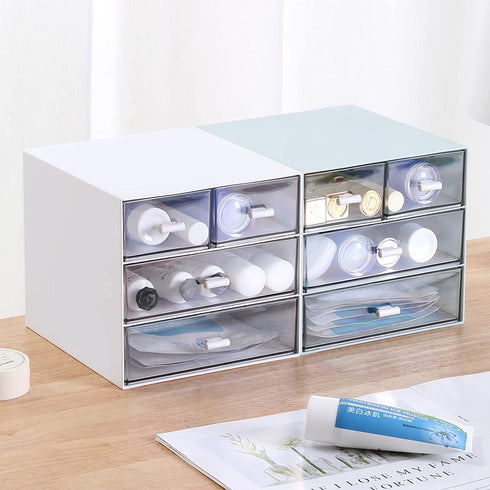 Comix Desk Organizer with Drawer, Desk Storage Box with 4 drawers, Plastic Office Stationery Supplies Organizers, Desktop Organizer for Office School Home (White)