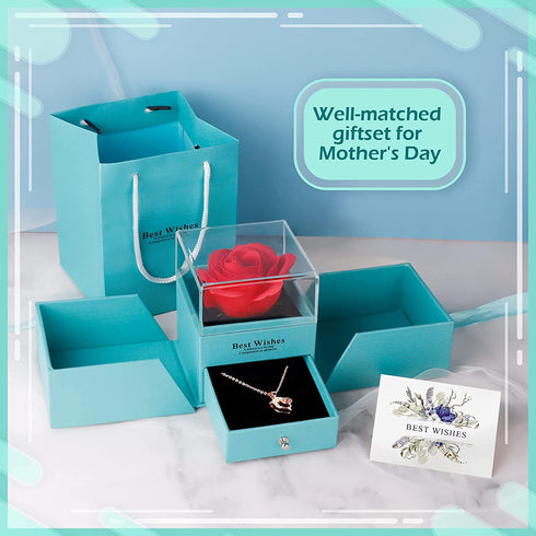 Becoyou Birthday Gifts for Mom, Forever Rose with I Love You Necklace in 100 Languages, Jewelry Gift Boxes with Gift Card