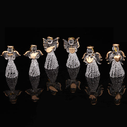 Sea Team Mini Sized Clear Glass Angel Ornaments for Christmas Tree Decorations, 60mm/2.36-inch, Set of 12 (Gold)