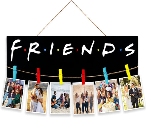 deco delish Friends Photo Clip - Friends Theme Frame Photo Holder - Picture Collage Photo Hanging Display - Wood Card Holder Display Friends TV Show Wall Decor Multi Pictures Organizer