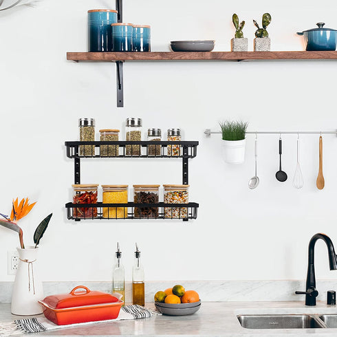 Spice Rack, Spice Rack Organizer Wall Mount, 4-Tier Stackable Hanging Spice Rack, Spice Shelf Storage, Floating Shelves Storage for Spice, Adjustable Spice Holder for Kitchen Bathroom Cabinet Pantry