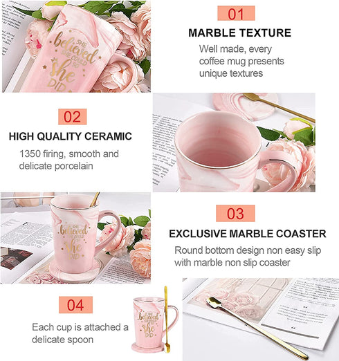 She believed She Could So She Did Mug, Graduation Gift for Her, Inspirational Spiritual Motivational Congratulations Gifts for Women, Gift for Mothers Day, Birthday, Christmas 14 Oz Pink Marble Mug