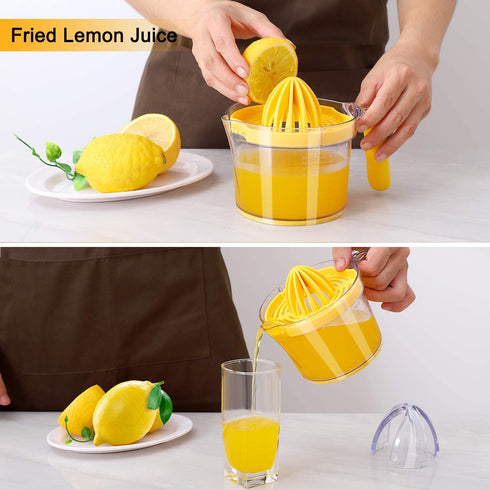 Drizom Citrus Lemon Orange Juicer Manual Hand Squeezer, Fruit Juicer Lime Press with Built-in Measuring Cup and Grater and Egg separator, Non-Slip Silicone Handle, 20OZ