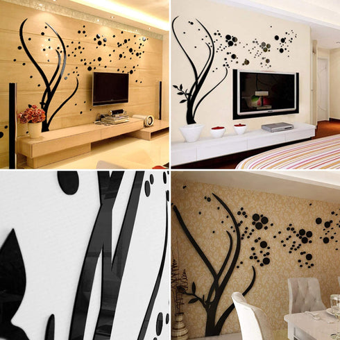 Wowelife 3D Wall Sticker Tree Wall Decal Home Decor Living Room Bedroom TV Background Black Tree Stickers(Black Left Tree, M)