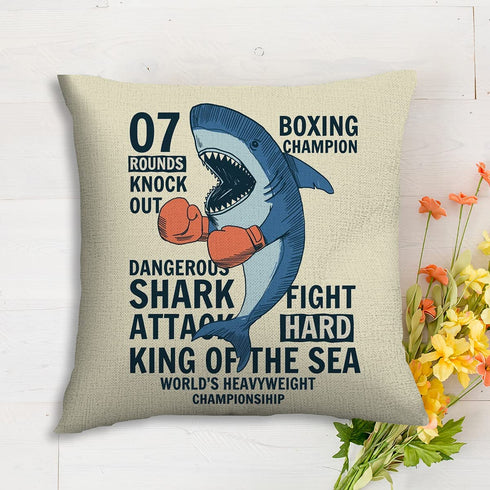 AOOPUC Cartoon Shark Throw Pillow Covers Set of 2 Outdoor Super Soft Breathable Fighter Shark for Kids Throw Pillow Cover Cotton Linen 18 X 18 Inches with Zipper for Living Room Bed Sofa Chair Couch