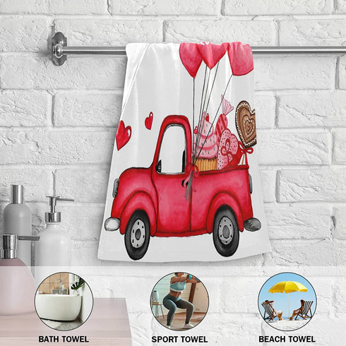 Romantic Truck Heart Balloon Hand Towels Set of 2 Love Car Sweet Travel Bathroom Towel 16x30 in Soft Absorbent Guest Towel Kitchen Dish Towel Home Mother's Valentine's Day Decorations