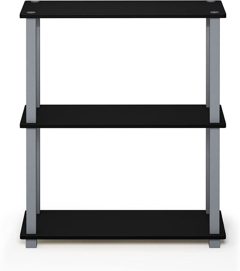 Furinno Turn-S-Tube 3-Tier Compact Multipurpose Shelf Display Rack with Square Tube, Black/Grey