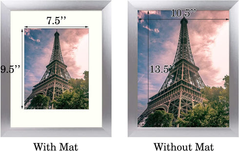 Golden State Art, 11x14 Brushed Aluminum Frame with Ivory Mat for 8x10 Picture - Wide Molding- Swivel Tabs, Sawtooth Hangers - Wall Display (Satin Silver, 1 Pack)
