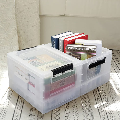 Rinboat 16 L Collapsible Storage Box Crates, Stackable Folding Utility Crates, 2 Packs
