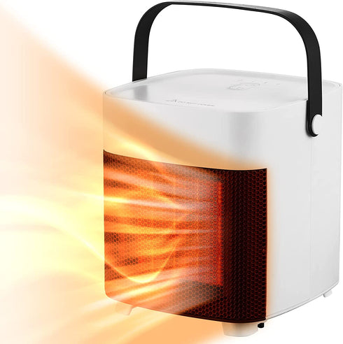 CanJoo Space Heater, Small Space Heater, 650W/1200W Safe Portable Electric PTC Ceramic Space Heater for Bedroom Dorm Office Desktop Bathroom & Indoor Use White