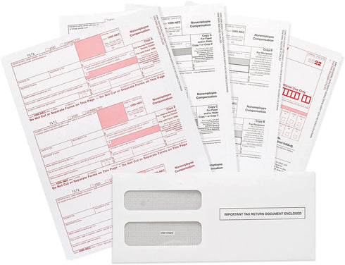 Blue Summit Supplies 1099 NEC Tax Forms 2022 with 25 Self Seal Envelopes, 25 4 Part Tax Forms Kit, Compatible with QuickBooks and Accounting Software