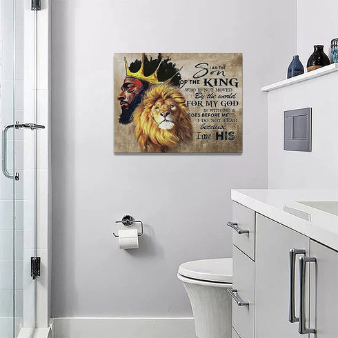 African American Wall Art Lion and King Canvas Wall Decor Black Man Poster Motivational and Inspirational Quotes Home Decor Afro Black King Framed Artwork for Bedroom King Wall Decor for Men 16"x12"