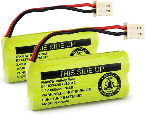VANBOW BT183342/BT283342 2.4V 800mAh Ni-MH Battery Pack, Compatible with AT&T VTech Cordless Phone Batteries BT166342/BT266342 BT162342/BT262342 CS6709 CS6609 CS6509 CS6409 EL52100 EL50003 (Pack 2)