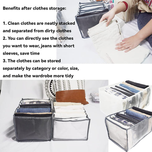 3PCS Washable Wardrobe Clothes Organizer - 6&7&9 Grids, Foldable Visible Grid Storage Box with Multiple Layers, Storage Containers for Scarves, Leggings (3PCS, Grey)