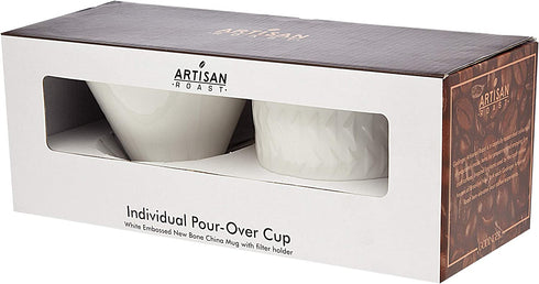 Godinger Pour Over Coffee Maker Dripper and Coffee Mug Brew Set, Bone China - 14oz