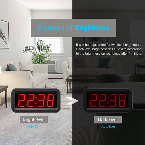 Digital Alarm Clock Battery Operated, 1.2" LED Large Display, Auto Dim, 12/24H, Snooze, 4 AA Batteries Keep Small Clock Work More Than 1 Year, for Kids, Bedroom, Bathroom, Bedside, on The Wall, Desk