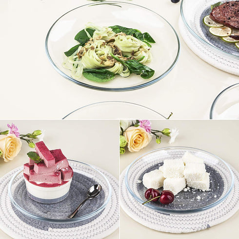 FOYO Dessert Plates, Classic Tempered Glass Dinnerware Sets, 7 Inch, Set of 3