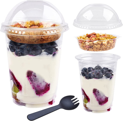 50Pack 12oz Clear Plastic Parfait Cups with Insert and Dome Lids (No Hole) Disposable Dessert Cups for Yogurt Fruit and Cereal Parfait