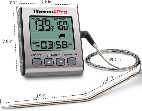 ThermoPro TP16S Digital Meat Thermometer for Cooking and Grilling, BBQ Food Thermometer with Backlight and Kitchen Timer, Grill Temperature Probe Thermometer for Smoker, Barbecue, Oven, Baking,Oil