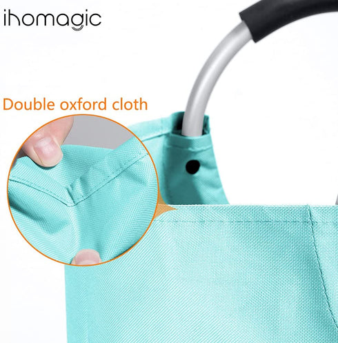 IHOMAGIC 120L Large Size Laundry Hamper, Laundry Washing Baskets with Sturdy Handles, Durable Fabric Folding Laundry Basket Portable Laundry Bag for Clothing Toy Organization (XL, Light Blue)