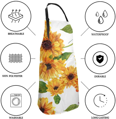 3D Sunflower Cooking Apron for Women Men Plus Size with 2 Pockets Waterproof Avoid Oil Stains Adjustable Neck Strap for for Thanksgiving,Christmas,Cooking,Baking & Painting