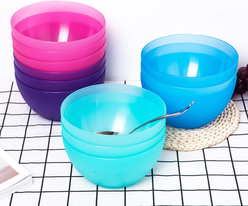6-inch / 32-ounce Plastic Bowls for Cereal or Salad | set of 12 in Coastal Colors