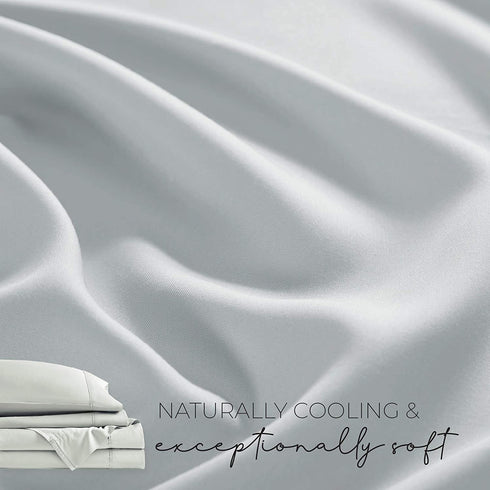 Comfort Spaces 100% Rayon (from Bamboo) Bed Sheets, Breathable, Cooling Sheet with 15" Deep Pocket, All Season, Cozy Bedding, Fitted Sheet ONLY, Cal King, Grey (CS20-1207)