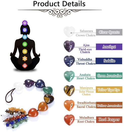 VadiForest 7 Chakra Stones Reiki Healing Crystals Hanging Ornament Love Heart Natural Gemstones Tassels Home Car Decoration Wall Hanger Indoor Decor for Good Luck Yoga Spiritual Meditation¦