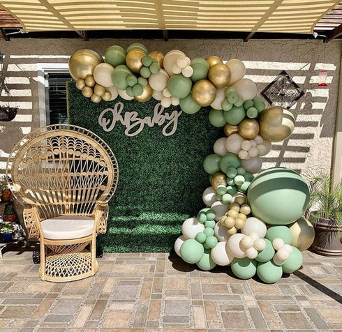 Sage Green Balloon Garland Arch Kit - 154pcs Avocado Green Balloon with Blush Balloons Gold Balloons and Macaron Gray Balloons for Wedding Birthday Party Baby Shower Party Background Decoration