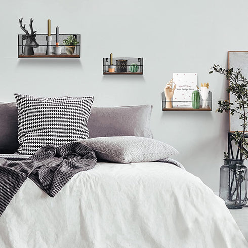 Floating Wall Shelves for Storage, Rustic Wall Mounted Shelf for Bedroom Living Room Bathroom Kitchen, Set of 3 Brown