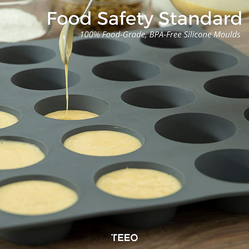 Silicone Muffin Brownie Baking Mould, XL Reusable Cupcake Pan BPA-Free Non-Toxic Moulds, Cold & Heat Resistant Bakeware Pans, Dishwasher Safe, 20 Round Cavities