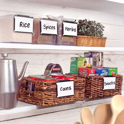 Clip On Labels for Storage Bins 20 Metal Basket Labels with Marker Pens, 20 Blank Cards for Personalized Cube Storage Bin Label Holder
