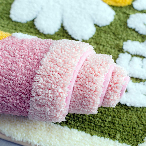 Cute Bathroom Rugs mats,Non-Slip Extra Soft Microfiber Doormat Washable Water Absorbent Shower Toilet Bath Rugs mats Set for Bathroom,Kids,Indoor Kitchen Door Mat -Daisy Flower 40x60cm (Pink)