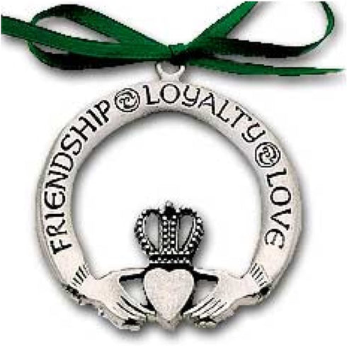 Pewter Claddagh Ornament Irish - Love Friendship & Loyalty Inspirational Message
