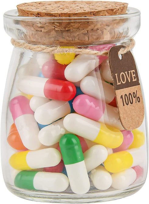 Love Capsules in a Glass Bottle Gift Yadream Love Letter Capsule Pills with Wishing Bottle for Birthday Valentines Christmas Anniversary Graduation (Mixed color 60PCS)