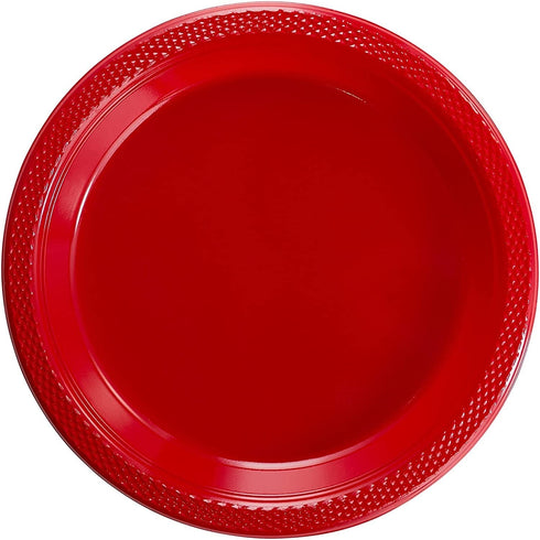 Exquisite Red Plastic Plates 100 Count I 9 Inch I Round Red Disposable Plates - Disposable Red Dinner Party Plates For All Occasions - Red Plastic Party Plates For Parties