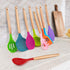 LIANYU 15-Piece Kitchen Silicone Cooking Utensils Set with Holder, Wooden Handle Kitchen Tools Include Spatula Tong Slotted Spoon Turner Whisk Brush, Colorful