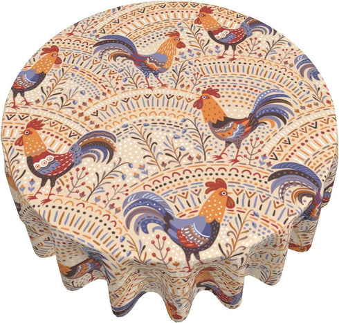 Cute Roosters Tablecloth Round Washable French Country Table Cover for Kitchen Dining Picnic Party Indoor Outdoor Table Mats 60 inch