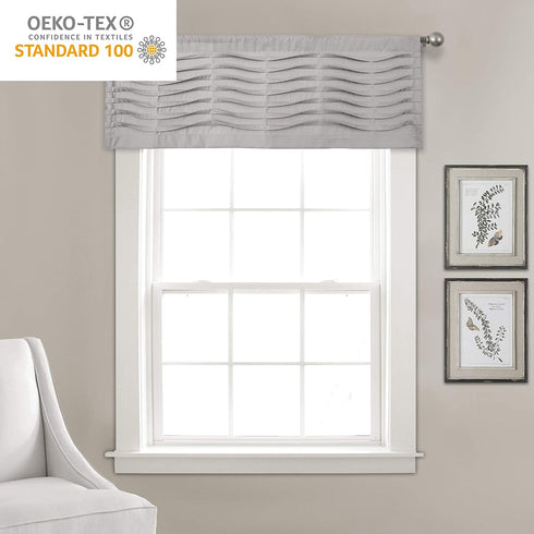 Lush Decor, Light Gray Wave Texture Valance | Pleated Ruffle Fold Window Kitchen Curtain (Single), 18? x 52